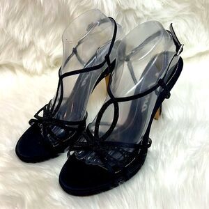 Nina Black Satin Embellished Luster Heels Size 10m | Color: Black B-24